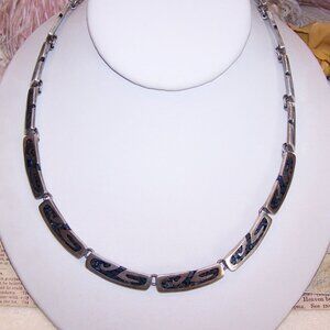 Made in Mexico Mexican Sterling Silver Inlaid Sodalite Link Necklace